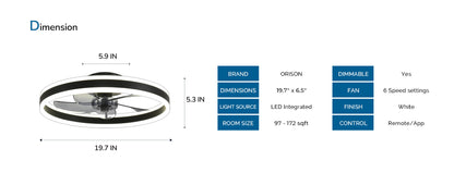 Ceiling Fan with Remote Control Flush Mount Modern Indoor 19.7" LED Dimmable Low Profile Ceiling Fans