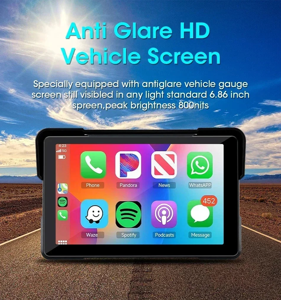 7 inch Portable Motorcycle Navigation Support 2K Camera  IPX7 Waterproof LCD Display For Wireless CarPlay Android Auto