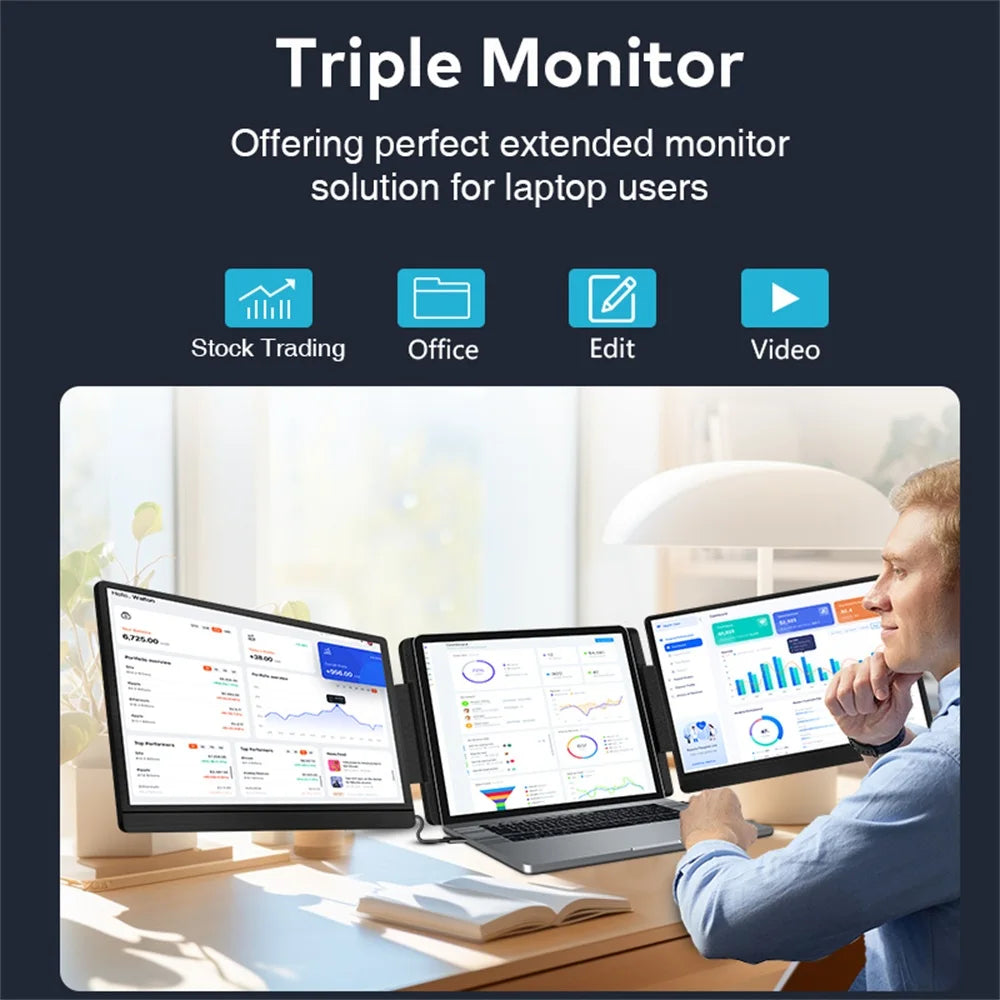 Rospider 14 to 16 Inch Dual Screen Extender Display FHD IPS Triple Expandable Monitor High Definition for Laptop Productivity