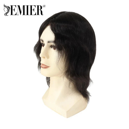 Full Head Wig For Men 6" Natural Straight Fine Mono With Pu Cap Men Wig 1/2" French Lace in Front Indian Human Hair Wig For Men