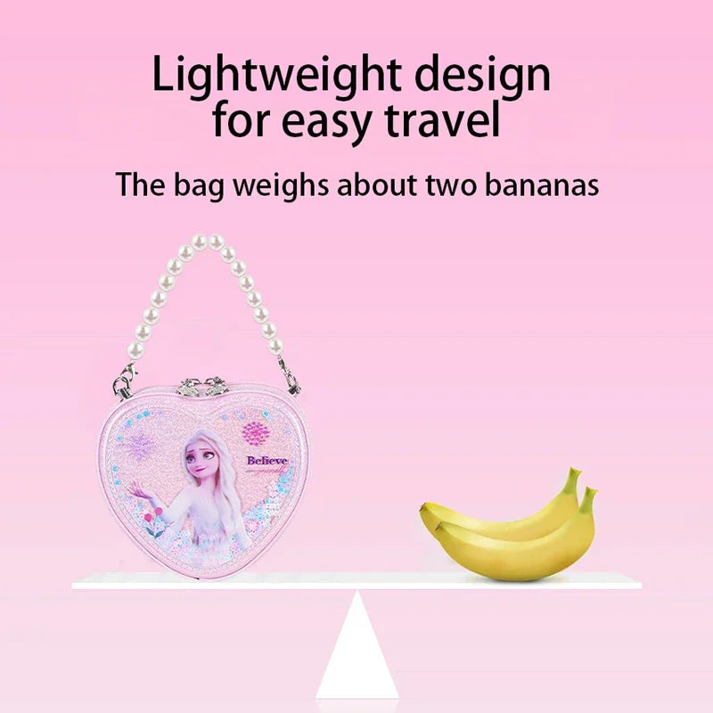Disney Elsa Shoulder Bag Shiny Quicksand Pearl Handbag Heart-shaped Crossbody Bag For Girls Gifts