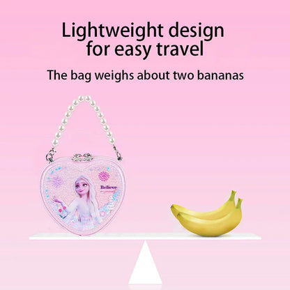 Disney Elsa Shoulder Bag Shiny Quicksand Pearl Handbag Heart-shaped Crossbody Bag For Girls Gifts
