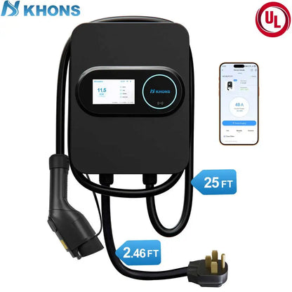 Khons Level 2 Electric Vehicle Charger Station NEMA 14-50 240V 48A Fast Smart Charging at Home For All J1772 EV