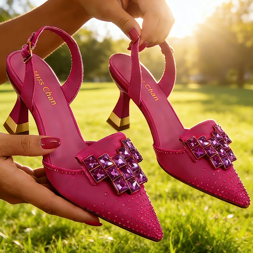 Venus Chan 2026 Chic Orange Rhinestone Pointed Toe High Heels - Elegant Italian-Inspired Women's Footwear for Parties and Specia