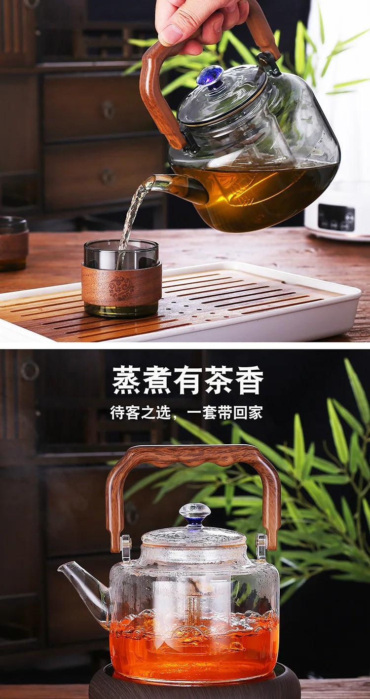 High Borosilicate Glass Teapot Thickened Filter Integrated Steaming and Boiling Teapot High-capacity Home Kung Fu Tea Set