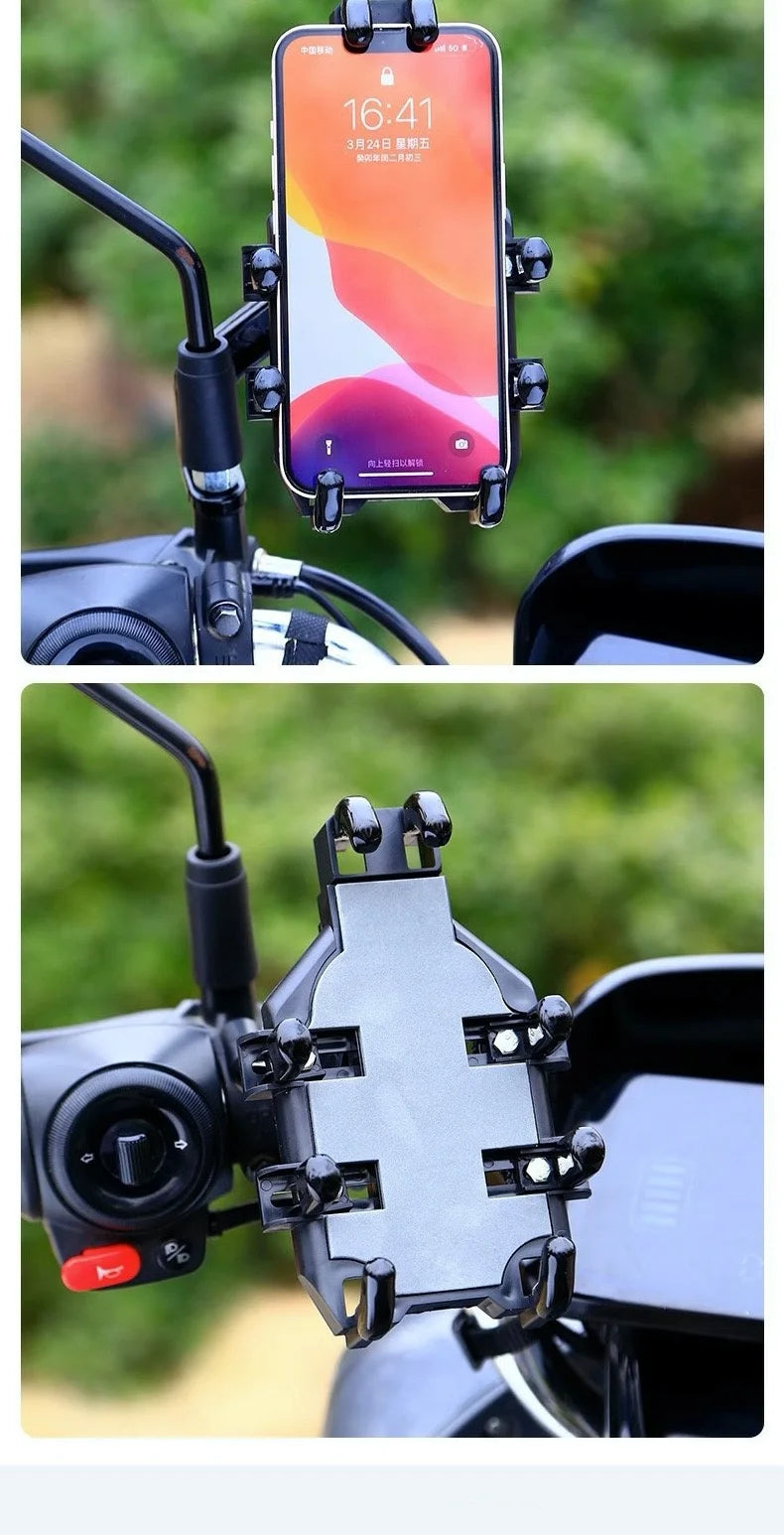 Motorcycle Phone Holder with 360° Rotation, Anti-Shake Motorcycle Phone Mount, Adjustable Handlebar Cellphone Holder for bikes