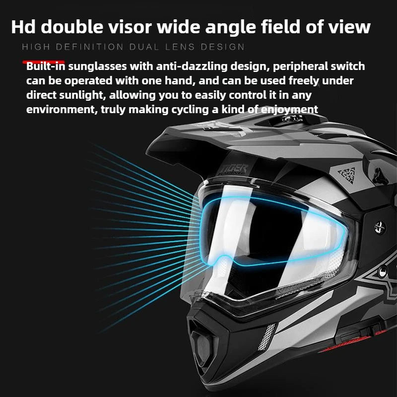 Tiger JTO1 Adventure Motorcycle Helmet Dual SunVisor Helmet Size S-3XL Off-road Casco Moto Highly Breathable For  ADV Long Rides