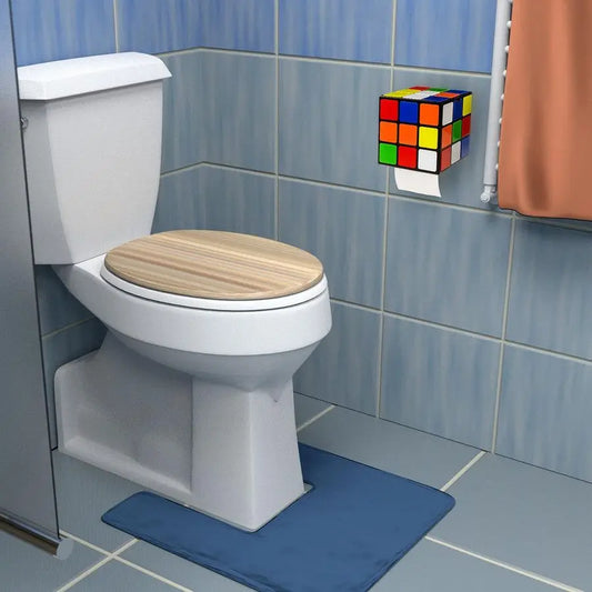 Magic Cube Toilet Paper Holder Novelty Tissue Roll Dispenser with Lid and Storage Shelf for Your Mobile Phone No Drilling or Wal