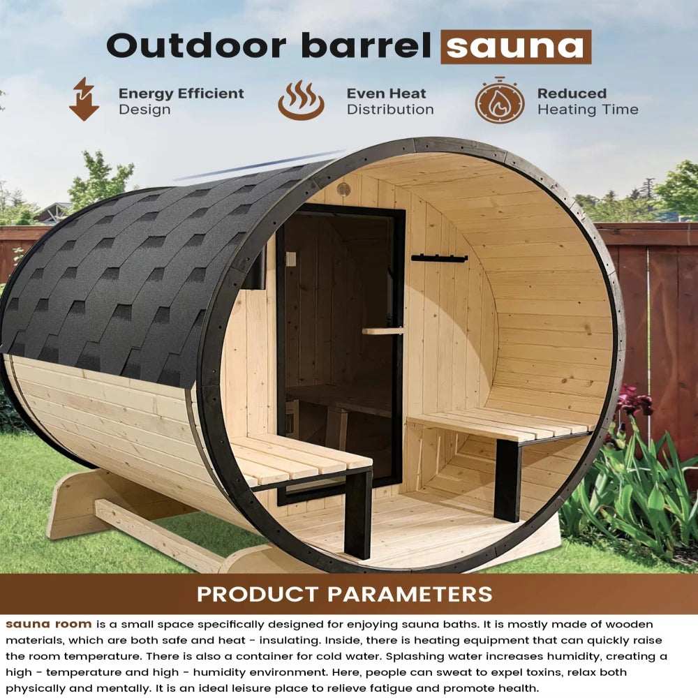 Customizable 6 Person Outdoor Sauna with Hot Tub Canadian Hemlock Wood Traditional Steam Sauna with Jacuzzi for Resort