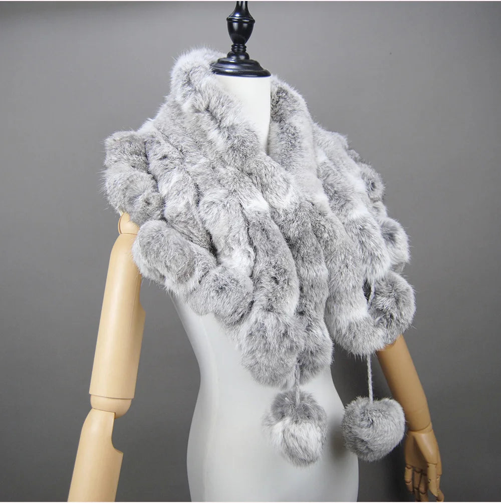 New Lady Winter Real Rabbit Fur Scarf Natural Warm Soft Rabbit Fur Shawl Women Fashion Outdoor Knit 100% Real Rabbit Fur Scarves