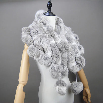 New Lady Winter Real Rabbit Fur Scarf Natural Warm Soft Rabbit Fur Shawl Women Fashion Outdoor Knit 100% Real Rabbit Fur Scarves