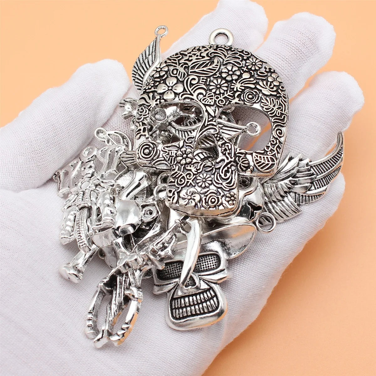 30Pcs/Bag 10 Styles Antique Silver Color Skull Skeleton Charms Pendant Diy Jewelry Accessories For Jewelry Making