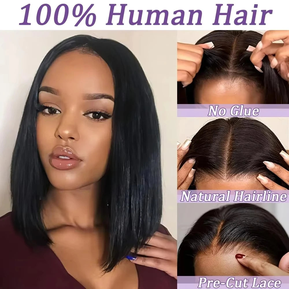 Glueless Wigs Human Hair Pre Plucked Pre Cut Wear and Go 5X5 HD Lace Closure Bob Wig Straight Short Bob Wig Human Hair for Women