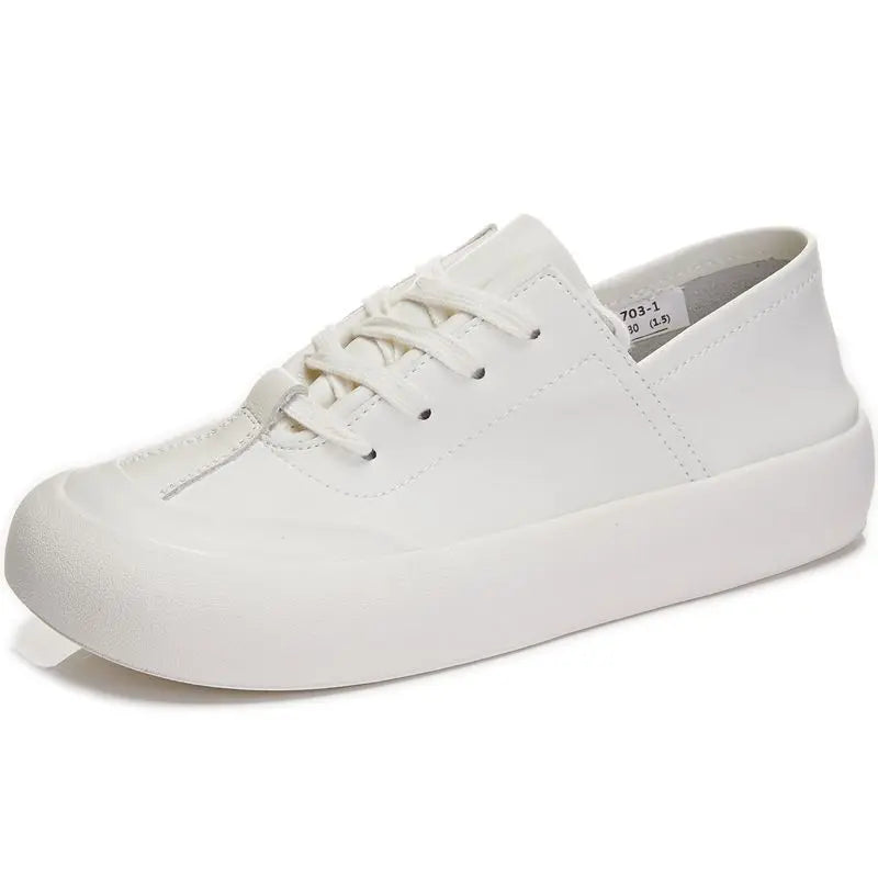 GKTINOO Genuine Leather Lace Up White Shoes For Women Flats Heel Sofe Soles Sneakers Shoes Luxury Leisure Fashion Big Head Shoes