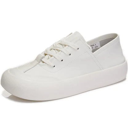 GKTINOO Genuine Leather Lace Up White Shoes For Women Flats Heel Sofe Soles Sneakers Shoes Luxury Leisure Fashion Big Head Shoes