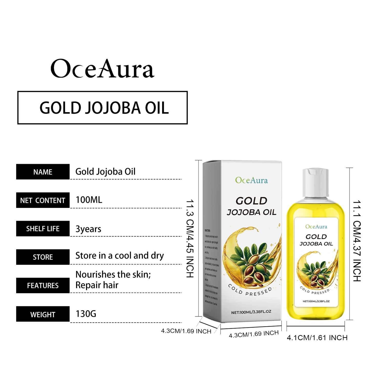Organic Jojoba Oil for Hair Growth Products Strengthening Hair Smoothing Cold-Pressed Vitamin C Jojoba Oil for Face Moisturizer