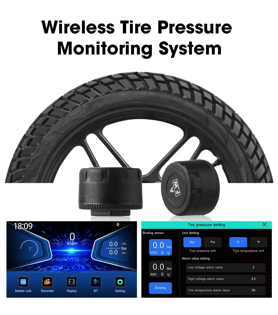 7 inch Motorcycle CarPlay Screen With TPMS GPS for Moto Navigation Display Screen Android Auto Digital Motorcycle Dashboard BT