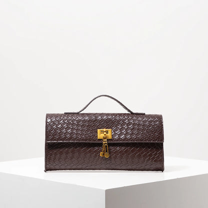 Vintage Faux Leather Woven Baguette Bag, Flap Women's Clutch, Elegant Evening Bag, Burgundy Wallet, Women's Dress Party, Wedding Accessory (Random Pattern)