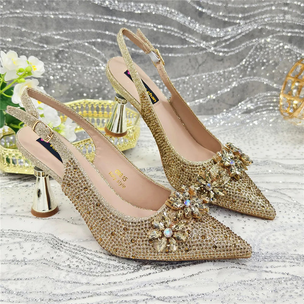 New Arrival African Women Shoes Decorated with Rhinestone Shoes for Women 2025 Designer Luxury Plus Size 43 Wedding Shoes Bride