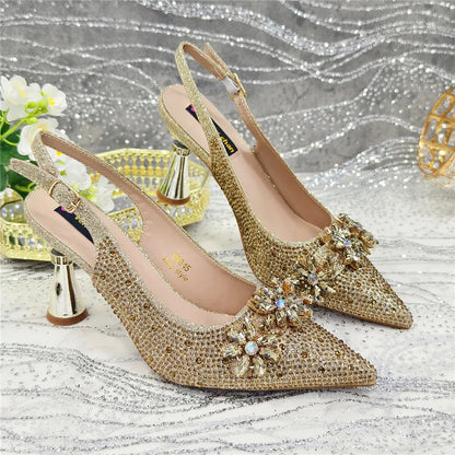 New Arrival African Women Shoes Decorated with Rhinestone Shoes for Women 2025 Designer Luxury Plus Size 43 Wedding Shoes Bride