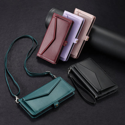 Crossbody Leather Wallet Case For iPhone17 16 Pro Air 16E 15 14 13 12 11 Pro Max XS XR SE 8 7 Card Solt Pocket Shoulder Cover