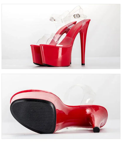 2021 Summer Platform Sandals Women Sexy PVC Transparent Slim Ultra High Heels 17CM Shoes Women Sandale Female Pole Dancing Shoes