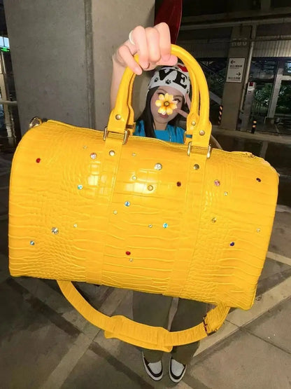Tote Bag Women Crocodile Grain 2025 Fashion Vintage Diamond PU High-Capacity Shoulder Bag Handbag Euro-America Style