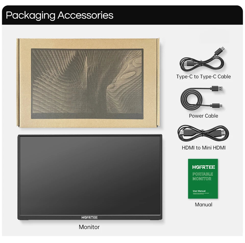 HGFRTEE 15.6 Inch Portable Monitor, FHD-IPS Laptop External Second Screen, Gaming Extended Display with Type-C HDMI