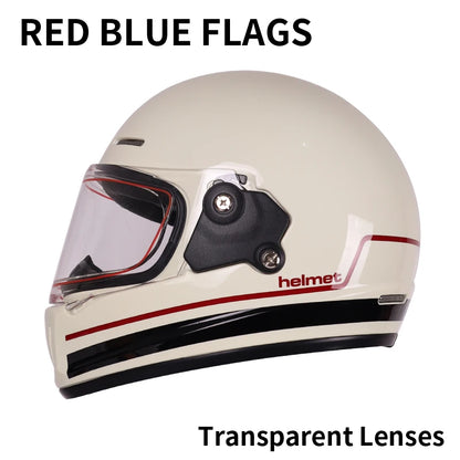 Retro-style full-face helmet with multi-color lenses, ABS material, DOT certified, suitable for all seasons