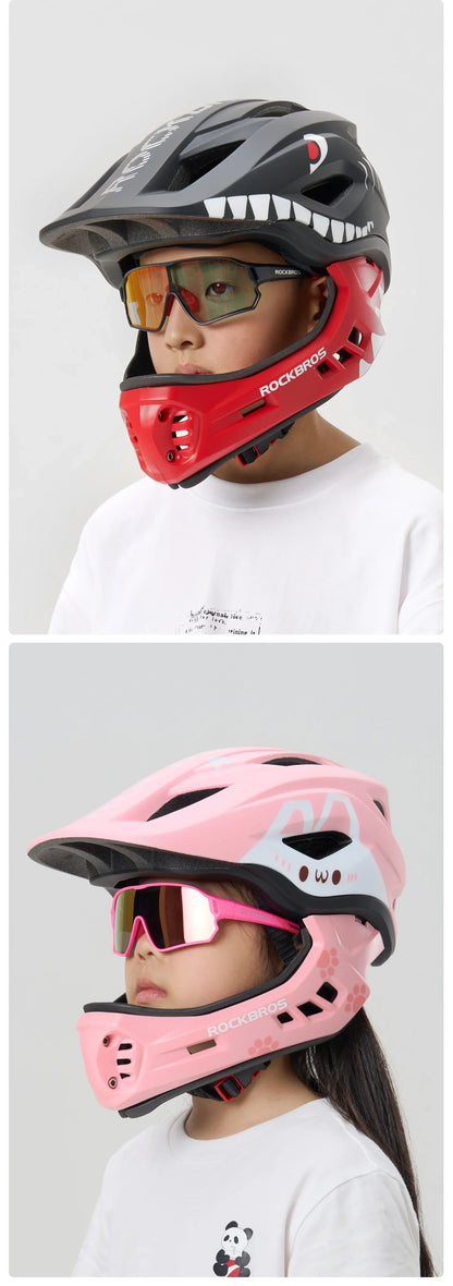 ROCKBROS Child Cycling Helmets Detachable Full Face Helmet Lightweight Adjustable Bicycle Scooter Helmet Safety Breathable