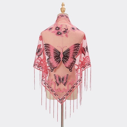 New Women Lace Tassel Triangular Scarf Solid Hollow-out Butterfly Embroidery Scarves Soft Lady Shawl Foulard Party Wrap Shawls