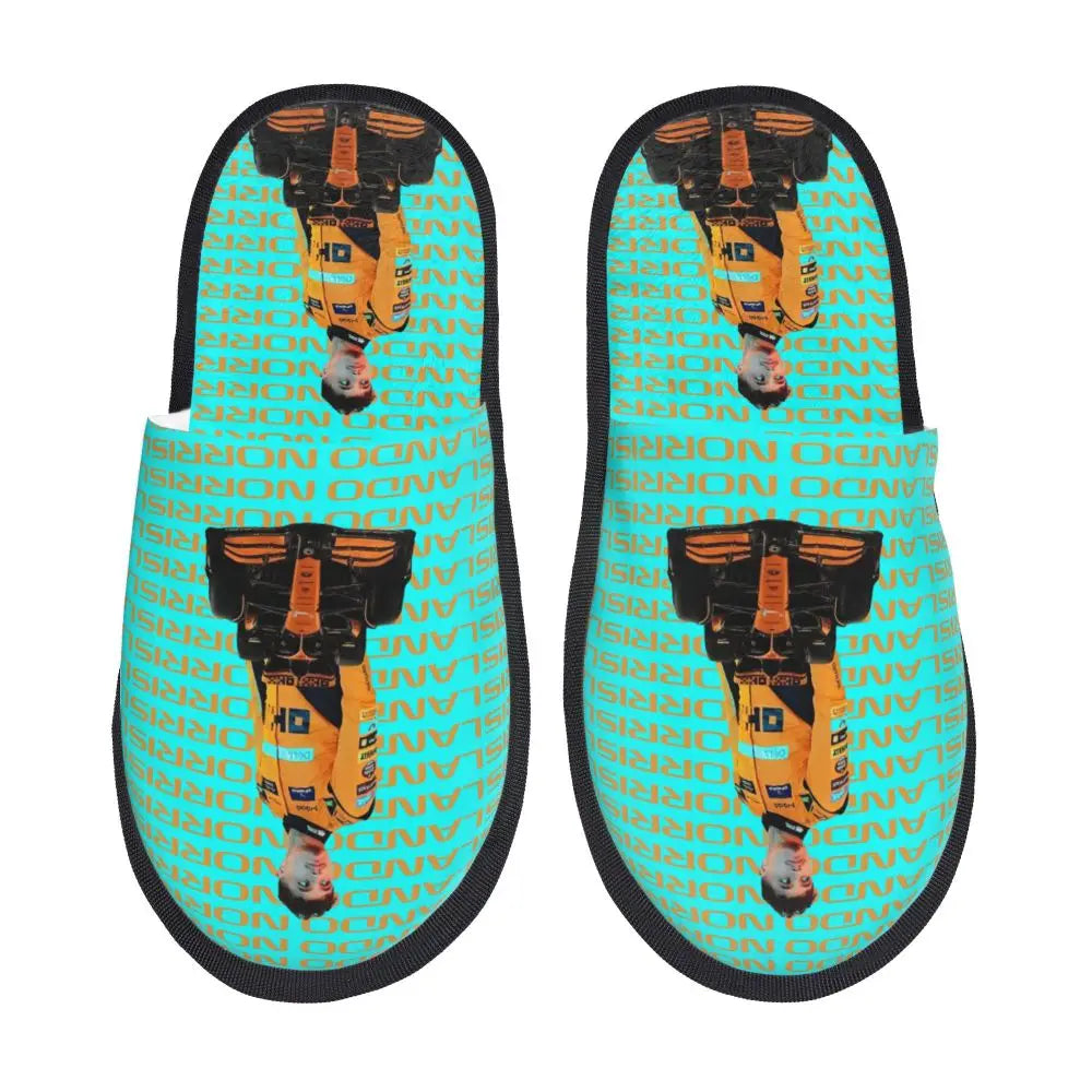 Custom British Lando Norris Racing Driver Guest Slippers for Spa Women House Slipper
