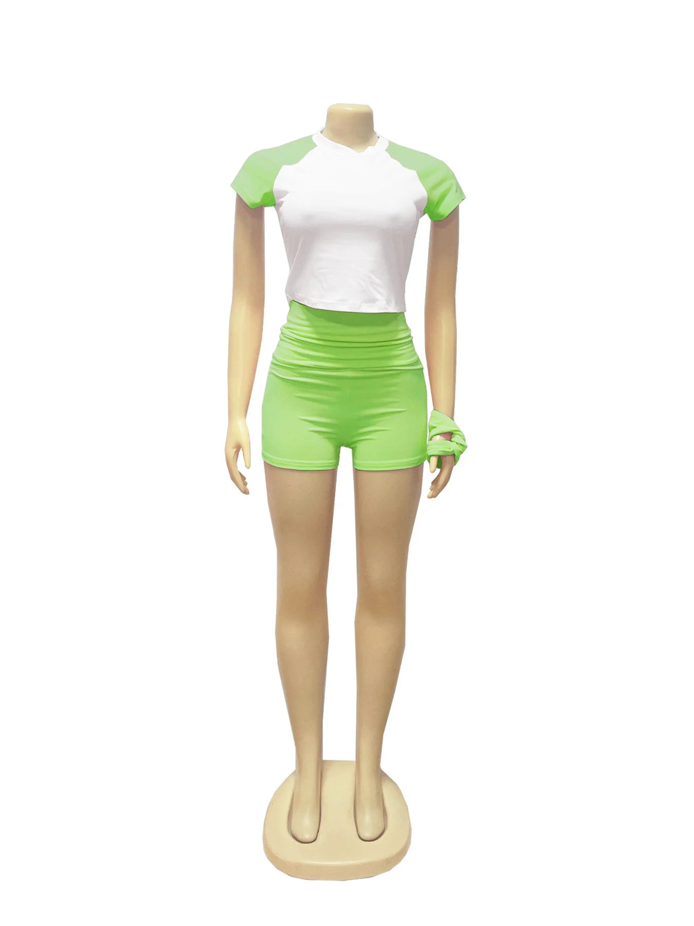 Leosoxs Sporty Patchwork 3 Piece Set Women Casual Summer Headband+Crop Top+High Waist Bike Shorts Street Matching Tracksuit