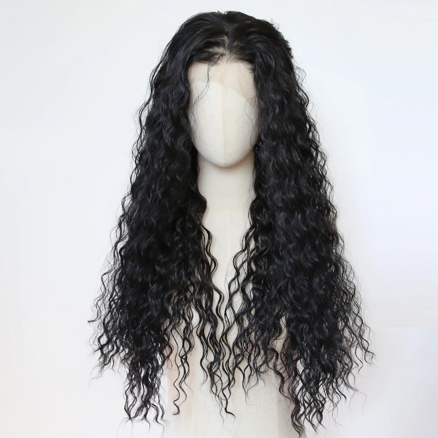 Black Romance Curly Synthetic Lace Front Wig Long Deep Curly Jet Black Lace Front Synthetic Wig Pre Plucked Natural Hairline