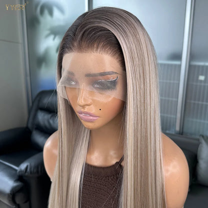 Long Heat Resistant 13x6 Synthetic Lace Front Wig Japan Futura Hair Ombre Highlights Silky Straight Hair Pre Plucked Hairline
