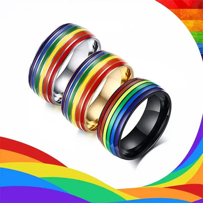 Rainbow Flag Homosexual Titanium Steel Ring 18K Golden Plated Lesbian Ring