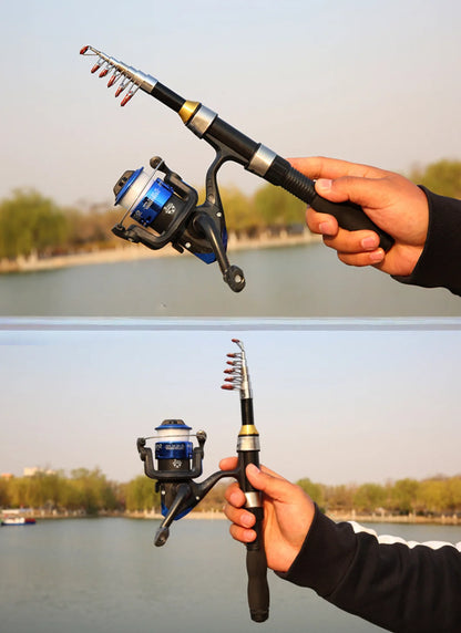 Mini Telescopic Sea Fishing Rod, Portable Spinning Rod 1.0-2.3m Ultra-Short Travel Rock Fishing Rod with Metal Spinning Reel