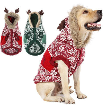 Benepaw Christmas Dog Sweater Winter Warm Reindeer Hooded Knitted Pullover Cat Puppy Clothing Pet Clothes For Small Medium Dogs
