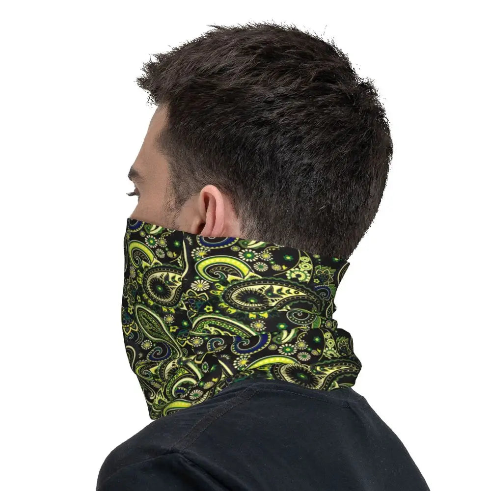 Custom Black Bandana Pattern Bandana Neck Gaiter for Hiking Cycling Women Men Wrap Scarf Paisley Style Headband Warmer