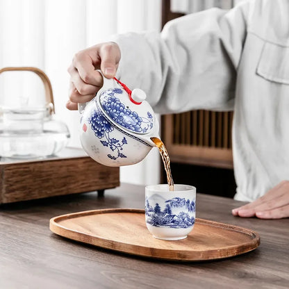 Household Porcelain Teapot Ceramic Large Capacity Pot Blue and White Retro Loop Handle Beam