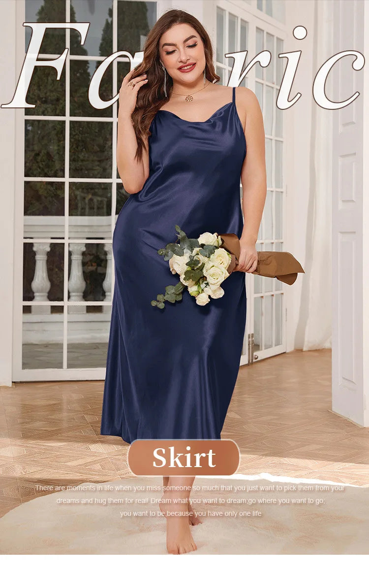 Plus Size 3Xl 4Xl 5Xl Nightgown Lady Sexy Swing Collar Nightdress Long Lingerie Women Summer New Satin Sleepwear Nightwear