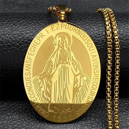 1830 Our Lady of Miraculous Medal Necklace for Women Men Stainless Steel Gold Color Virgin Mary Male Chain Jewelry NZZZ492S02