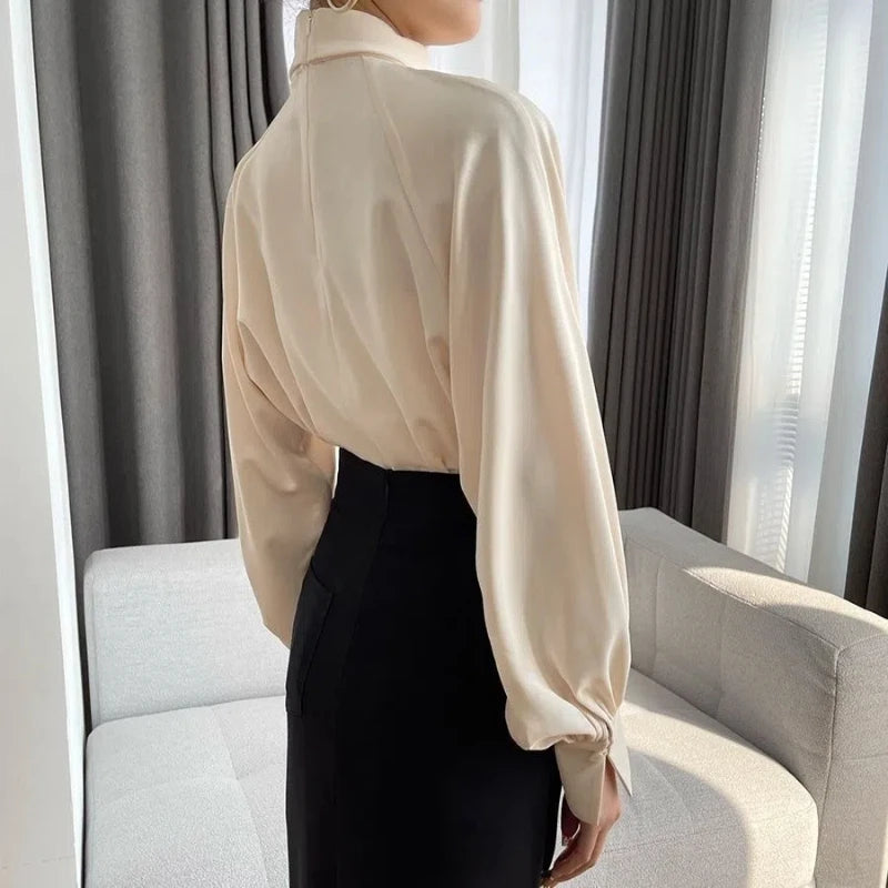 Office Lady Hollow Out Loose Shirt Tops Spring Autumn New Long Sleeve Elegant Solid Blouse Temperament Fashion Women Clothing