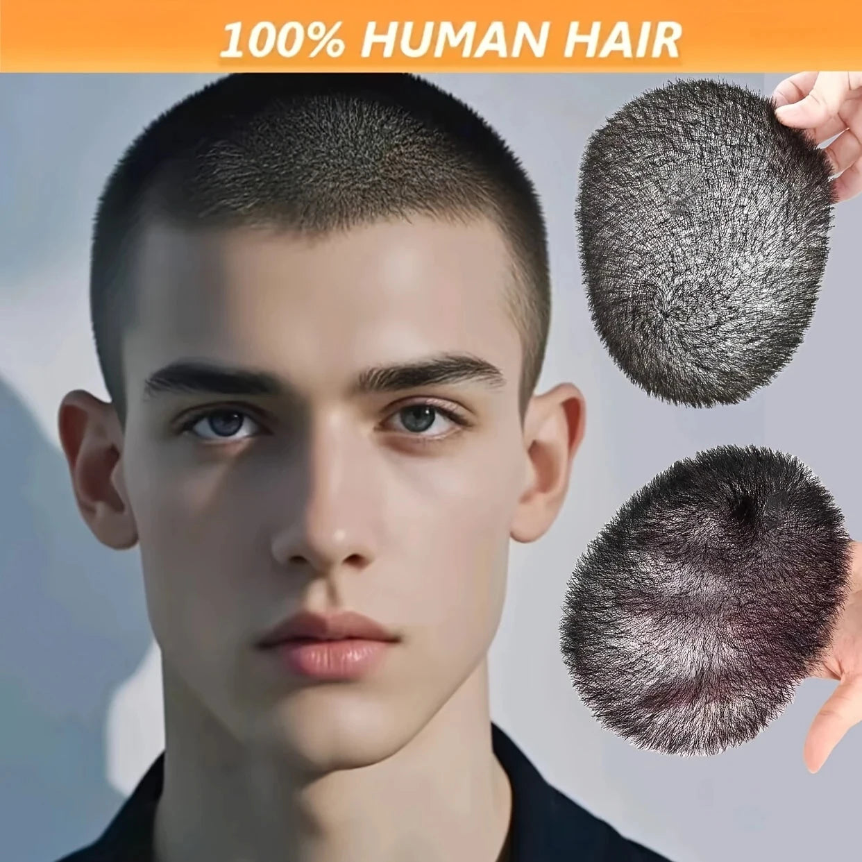 Short Buzz Cut Hair Piece for Man 100% Human Hair Hair Toupee Breathable and Invisible PU Base Biomimetic Scalp Hair Replacement