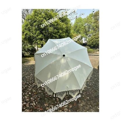 Elegant and minimalist outdoor slanted tassel umbrella, beach camping sun shading garden courtyard leisure umbrella