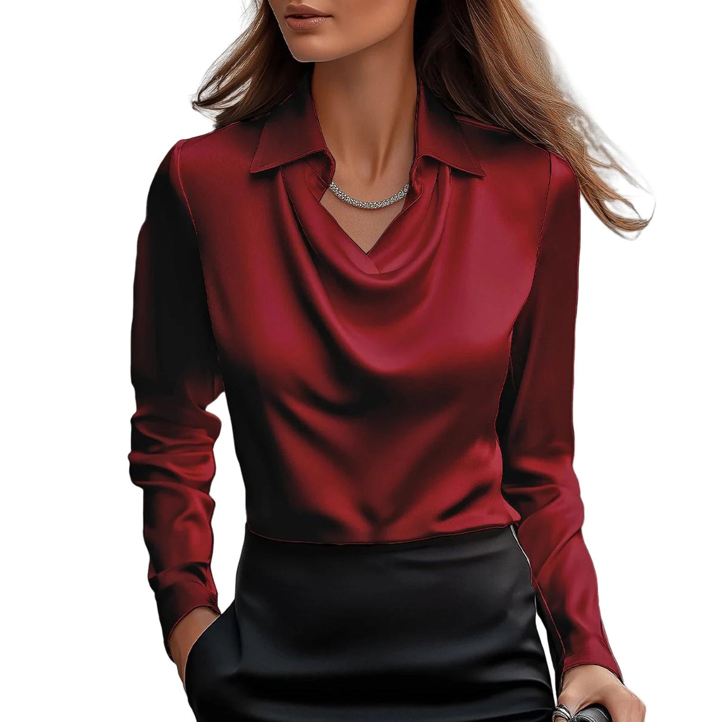 Satin Women Shirt Vintage Long Sleeve Blouse Women Silk Elegant Womens Tops Commuting Luxury White Shirt Autumn Female Clothing