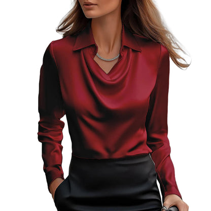 Satin Women Shirt Vintage Long Sleeve Blouse Women Silk Elegant Womens Tops Commuting Luxury White Shirt Autumn Female Clothing
