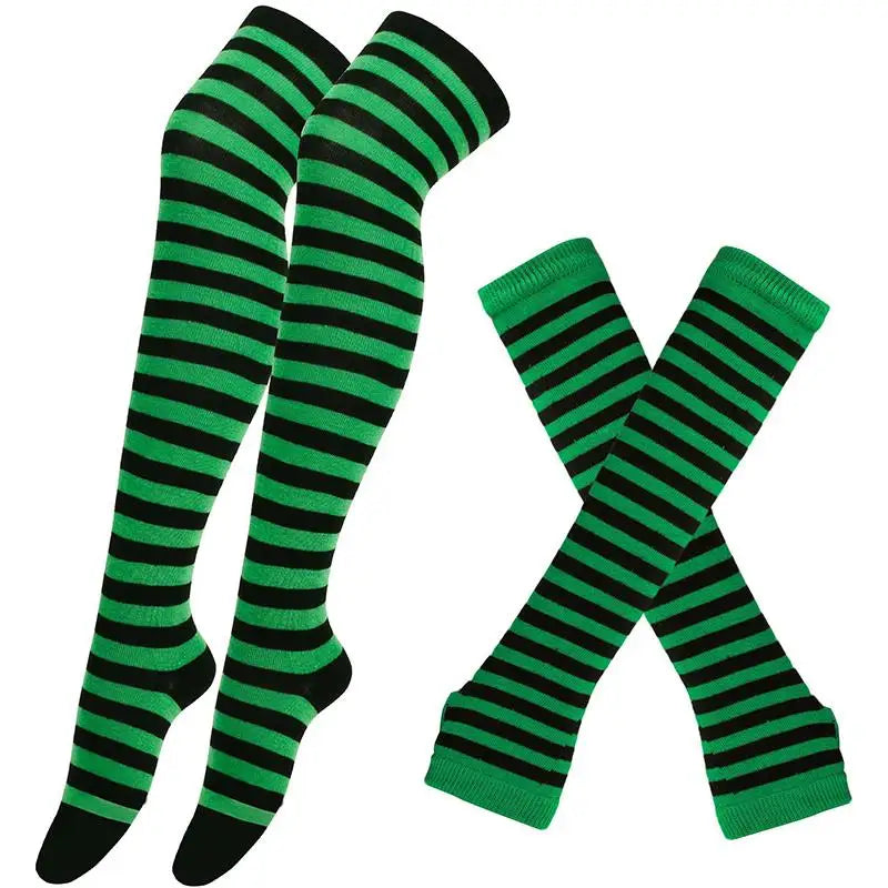 2Pair/Set Women Gothic Punk Over Knee Long Stripe Socks Girl Arm Sleeve Gloves Thigh High Cotton Socks Sweet Cute Christmas Gift