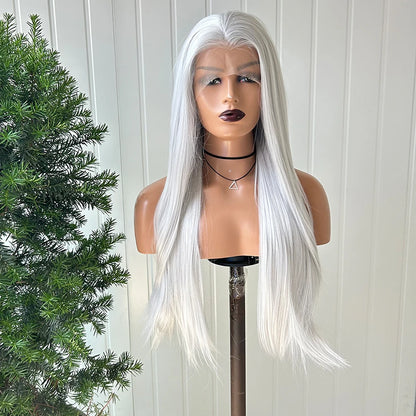 AIMEYA Long Straight Lace Wigs 13X4 Lace Frontal Free Part Synthetic Hair Wig with Special Hairline For Women Cosplay Black Wigs