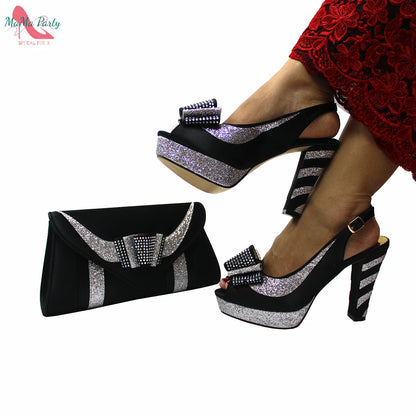 2025 Red Elegant Style Italian Women Shoes Matching Hand Bag Set  Slingbacks Sandals with Platform for Party